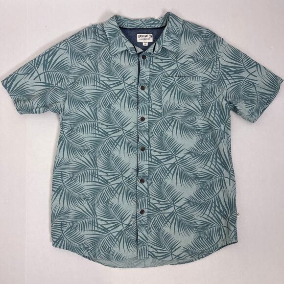 Hang Ten Button Up Shirt Mens Medium Short Sleeve‎ Linen Tropical Cabana Resort - Picture 1 of 14